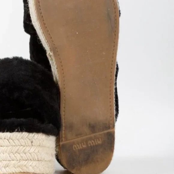 Miu Miu Black Shearling Crisscross Platform Slides - Picture 5 of 10